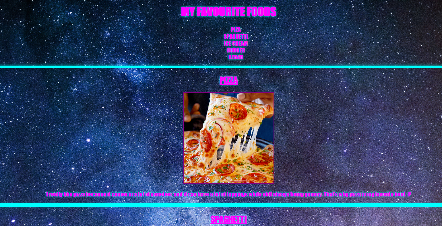 Landing Page of MY FAVOURITE FOODS