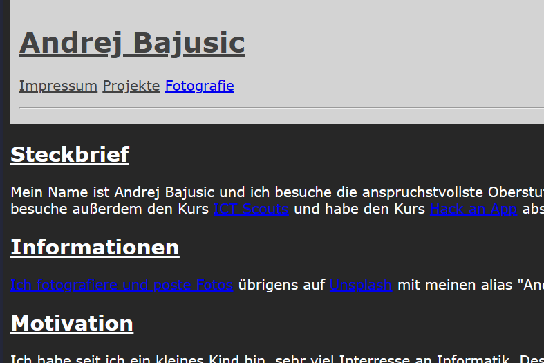 Landing Page of Andrejbajusic.ch